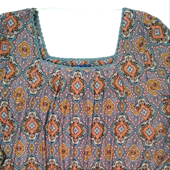 Democracy Bohemian Long Blouson Sleeve Smocked Hem Top Cottagecore - Picture 5 of 11